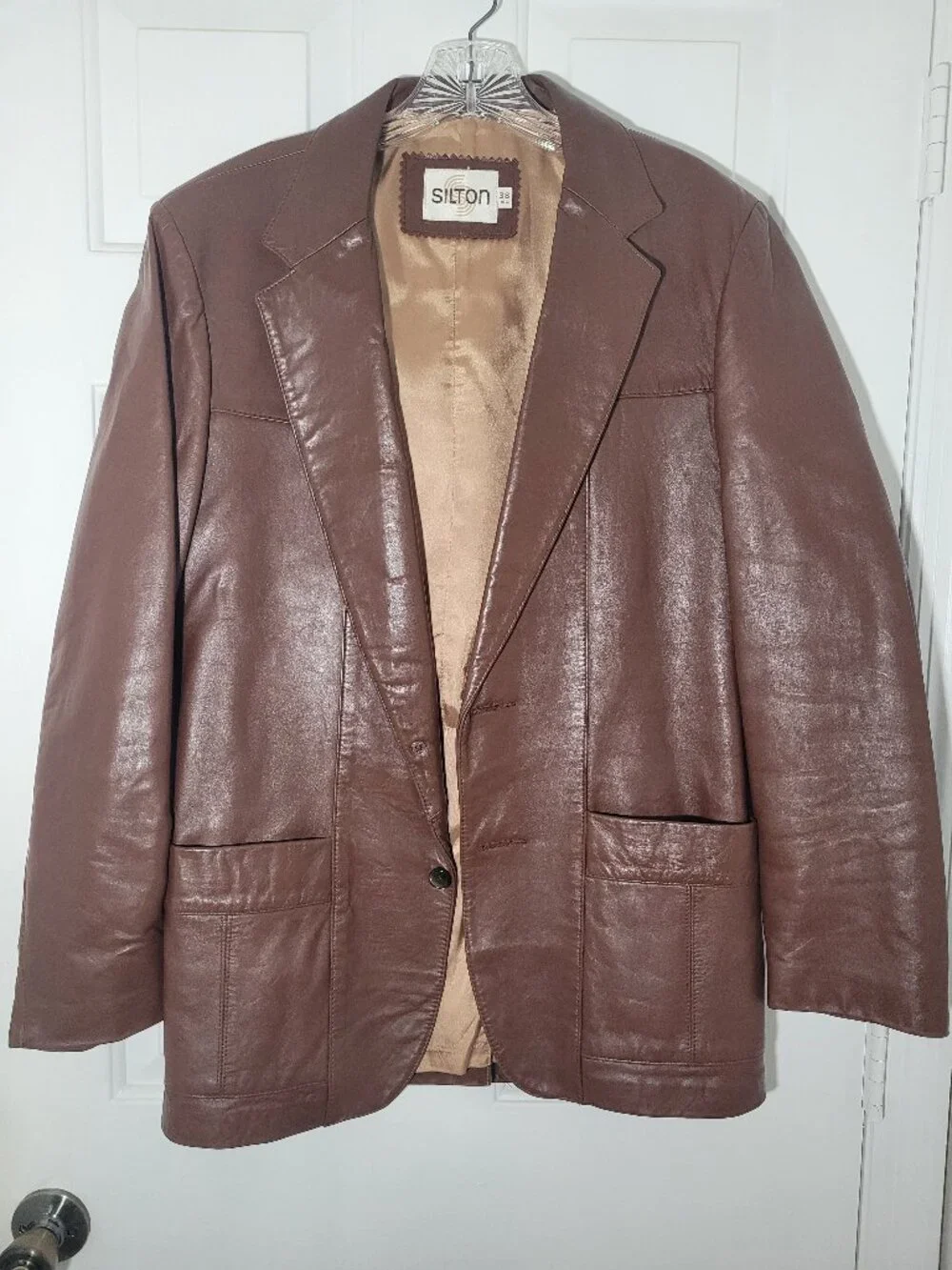 Vintage Silton Genuine Leather Blazer Brown Leather Jacket Size 38 Tailored